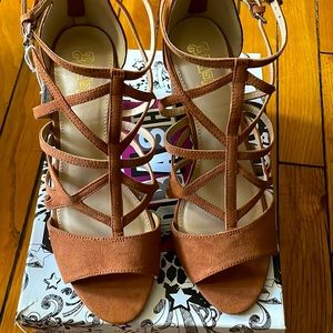 Brand New Brash Jemma Open Toe Heels Color Cognac Sz 10W